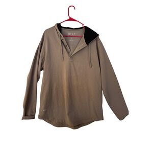 BYLT Premium Basics Drop Cut Hooded Henley Lux Taupe Brown Mens XL Athleisure
